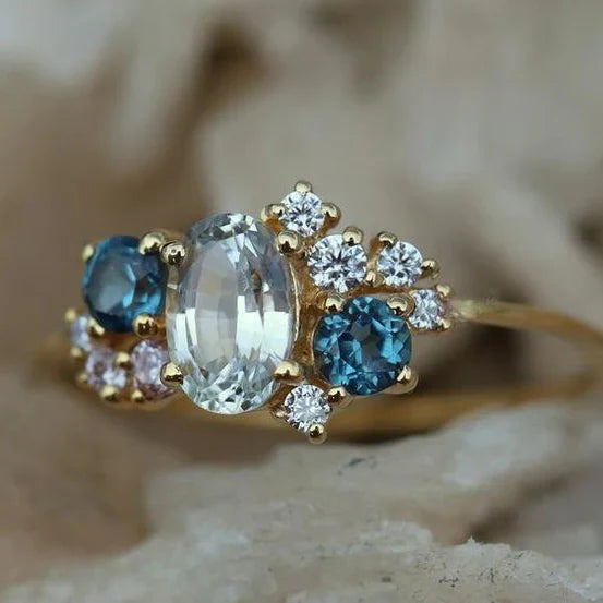 Anillo Exquisito Azul Vintage