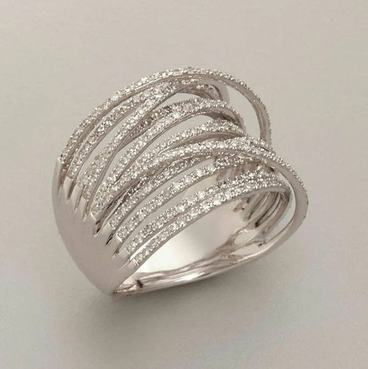 Anillo Multicapa Plateado Brillante Vintage