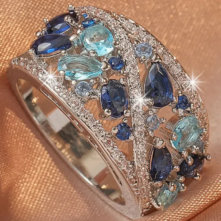 Anillo Azul Brillante en Plata Vintage