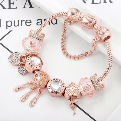 Pulsera Rose Atrapasueños con Dijes Incluidos en Plata