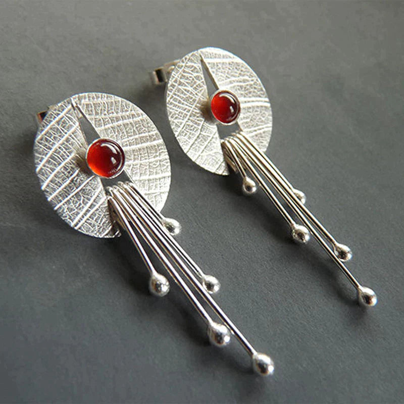 Aretes Colgantes Huecos de Piedra Roja