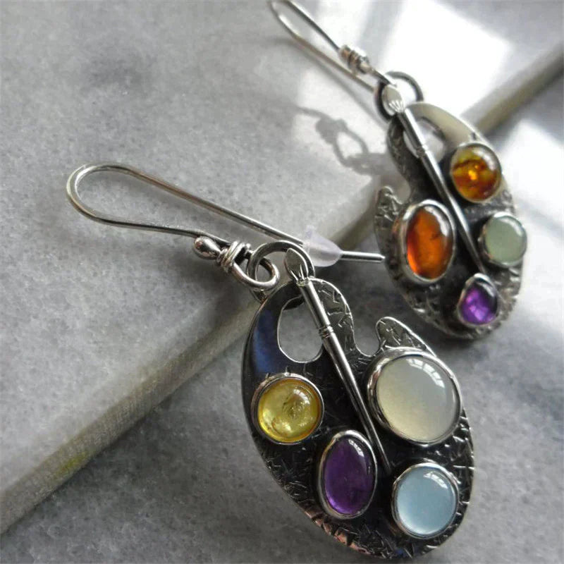 Aretes Colgantes Piedra Multicolor