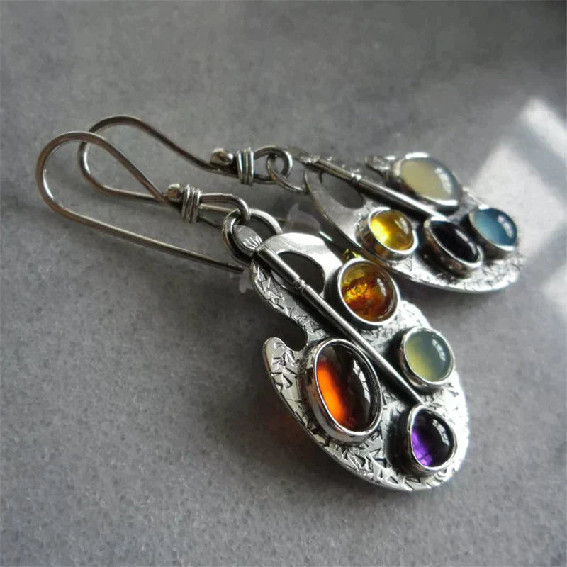 Aretes Colgantes Piedra Multicolor