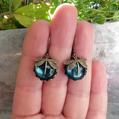 Aretes de Libélula con Cristal en Oro Antiguo