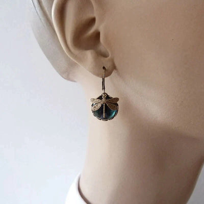 Aretes de Libélula con Cristal en Oro Antiguo