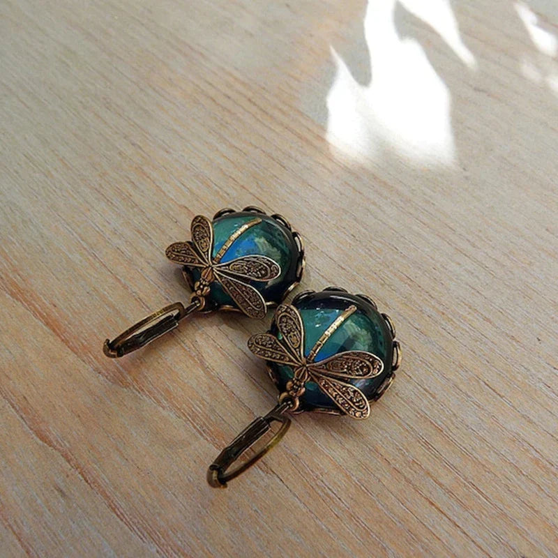 Aretes de Libélula con Cristal en Oro Antiguo