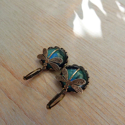 Aretes de Libélula con Cristal en Oro Antiguo