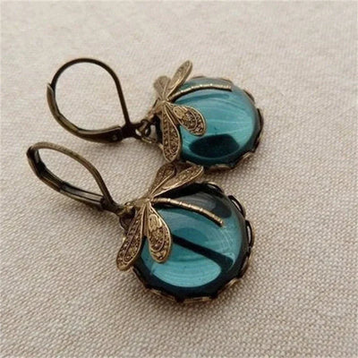 Aretes de Libélula con Cristal en Oro Antiguo