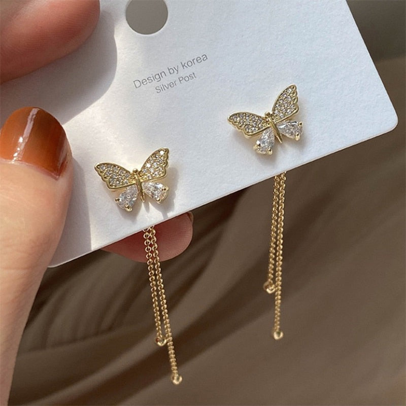 Aretes de Mariposa en Circonita y Oro