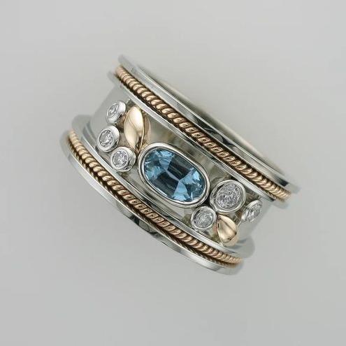 Anillo Éxotico Azul en Plata Vintage