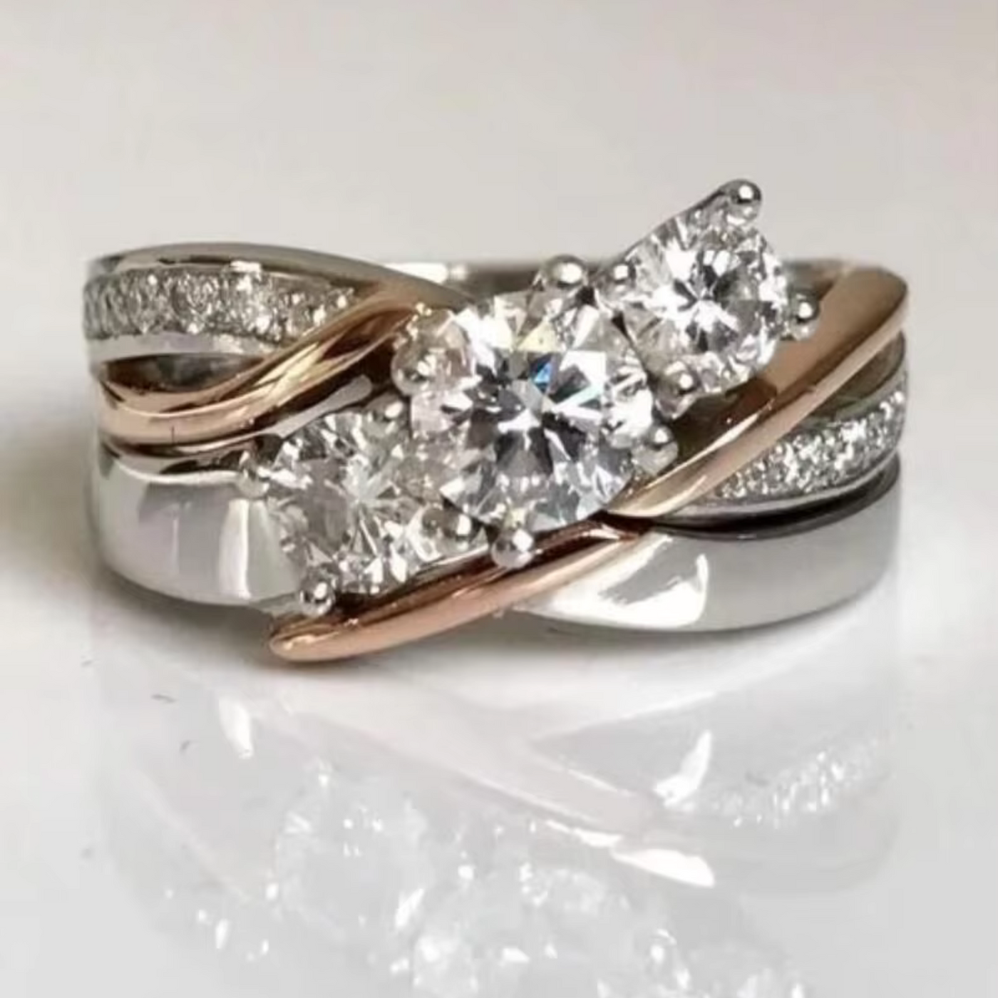 Anillo Cristal en Oro y Plata Vintage