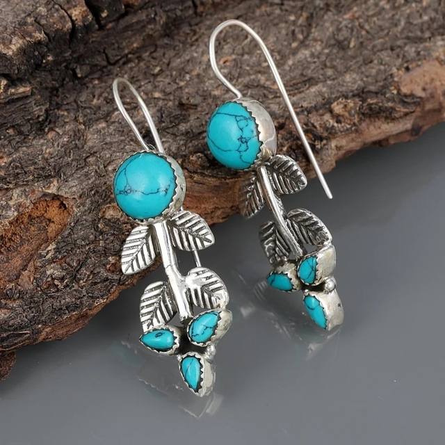 Aretes Boho de Plata con Piedra Turquesa