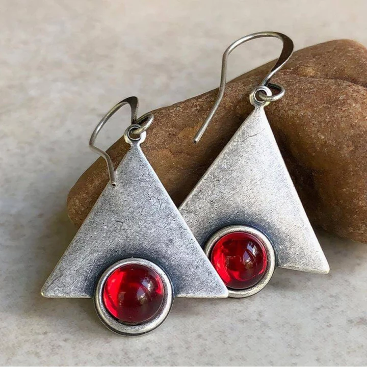 Aretes Triangulares con Cristal Rojo Vintage