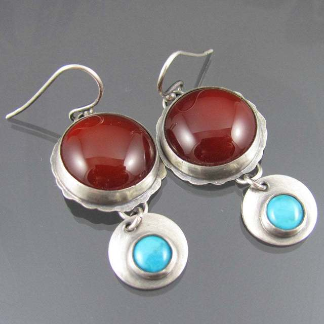 Aretes  Vintage Rojos y Azules en Plata