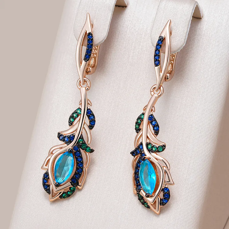 Aretes Colgantes Azules Dorados