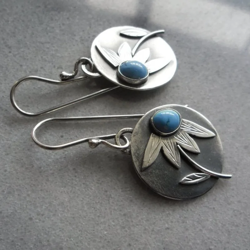 Aretes Vintage Flor de Piedra Azul