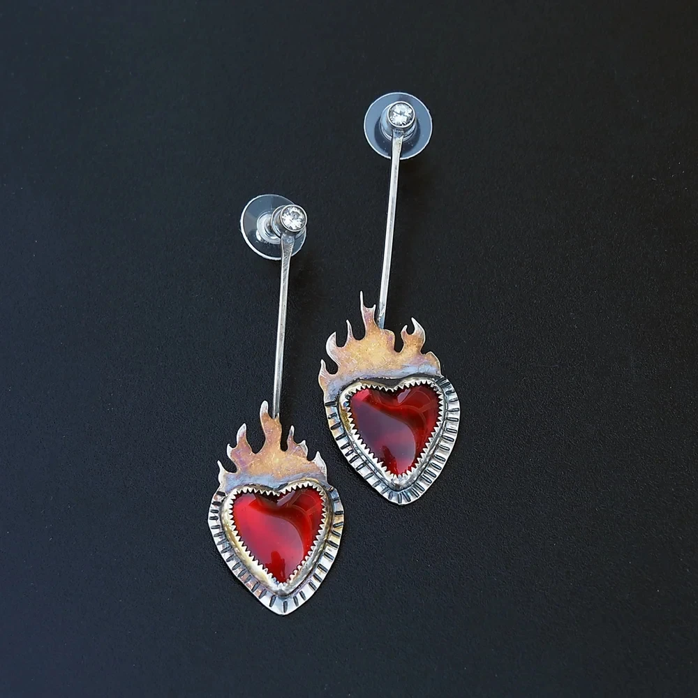 Aretes Corazón de Fuego Vintage