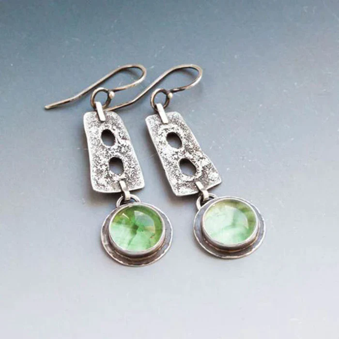 Aretes Cristal Verde Vintage en Plata