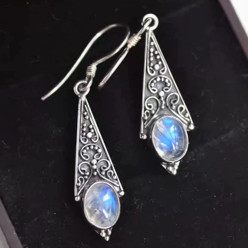 Aretes Piedra Lunar Azul Vintage