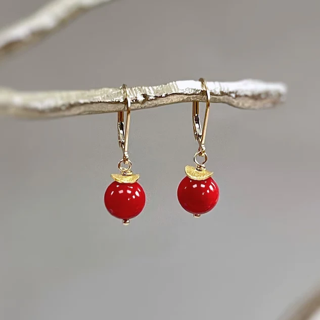 Aretes Colgantes Cereza Roja Elegantes