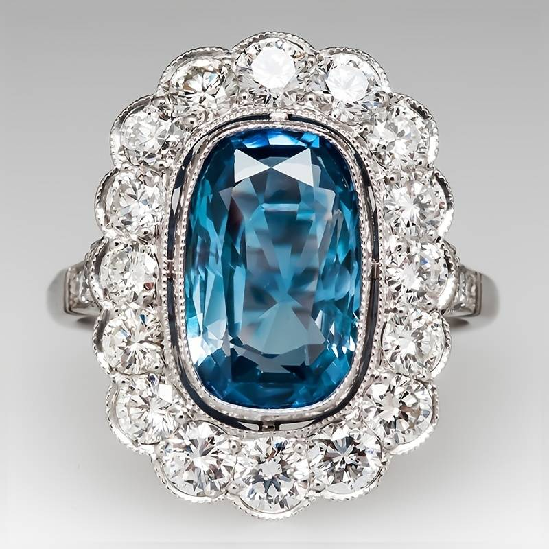 Anillo Cristal Azul Brillante en Plata