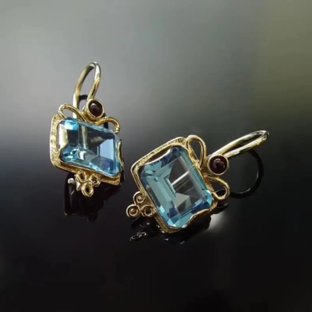 Aretes Cuadrados Azules de Cristal Vintage